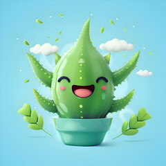 Happy Cartoon Cactus in Pot. Cute 3D Render