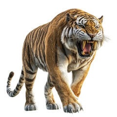 Fototapeta premium Saber-Toothed Tiger 3D on transparent background