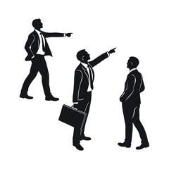 Set of 3 businessmen pointing silhouettes vector