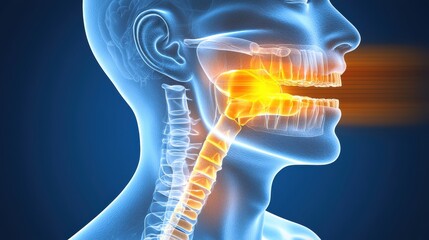 Animated educational diagram of human anatomy mouth and throat stages digital science visualization medical environment side view