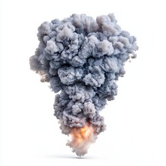 Grey and White Smoke Plume with Orange Flame Against White Background