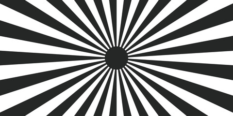 Seamless abstract sun ray white and black Vintage sunbeam backdrop,   Ray stripes Funky ray elements, circle motifs, reminiscent of circus themes. Swirling pattern background with Vortex starburst.
