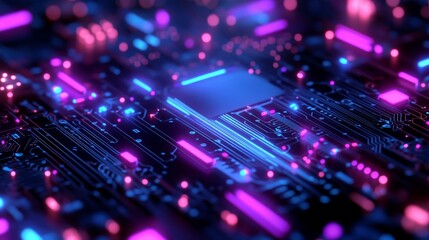 Obraz premium Glowing red and blue neon accents bring a dynamic feel to this cyberpunk sci-fi themed gaming wallpaper with abstract technology elements Stock image