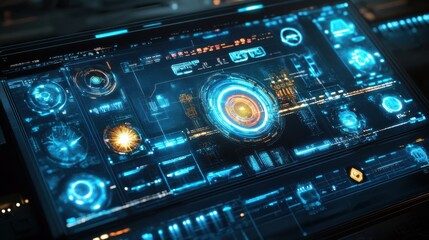 Futuristic holographic interface displaying quantum