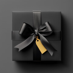 Luxury Black Gift Box Mockup with Black Ribbon and Tag