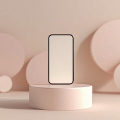 Modern Smartphone Mockup on Pedestal with Soft Pink Background