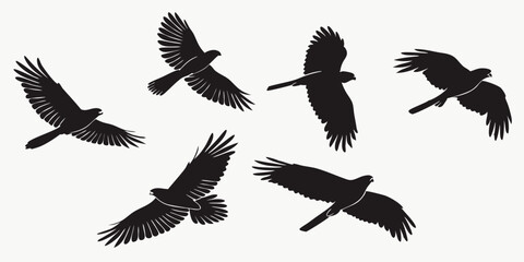 Black Flying Bird Silhouettes Vector Clip Art Set