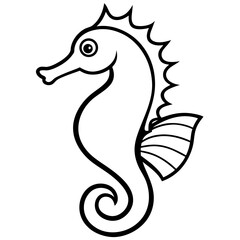 Sea Horse vector line art on white background