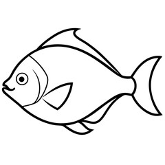 Pomfret vector line art on white baclground