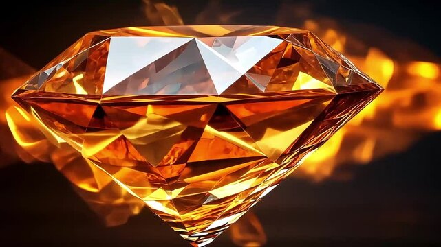 Stunning orange diamond glistening with fiery reflections against a dark background, showcasing brilliance
