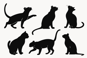 Simple & Elegant Black Cat Silhouettes Vector Feline Poses Illustration