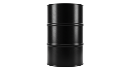 Isolated black metal barrel standing upright in a dark environment with a plain black background