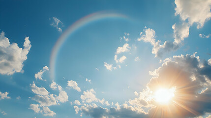 Colorful Sky With Clouds And Rainbow