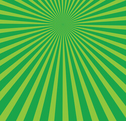 Sun rays green background, starburst anime pop art cartoon or comic, dotted texture and explosion effect or sunburst, halftone gradient, fun and exciting template frame.