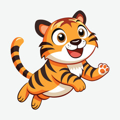 Cute Tiger Jumping Cartoon Vector Icon Illustration Animal Nature Icon