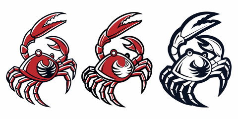 Cartoon Crab Vector Graphics Clipart Set Stylized Red Black White Seafood Crustacean Illustrations