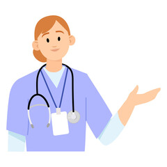 Obraz premium Nurse with stethoscope and hand out to side for National Nurses Day