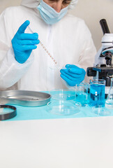 Fototapeta premium Water research in the laboratory. Selective focus.