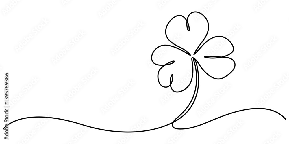 Fototapete Happy St. Patrick's Day Line Drawing Banner with Shamrock with Editable Stroke Banner, Illustration of a three-leaf clover in white background, clover three leaf continuous one line dawing. minimalist