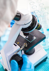 Water research in the laboratory. Selective focus.