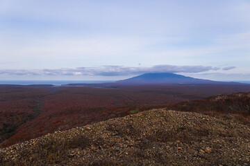 Volcano on the island of Iturup, Kuril Islands. Natural resources.