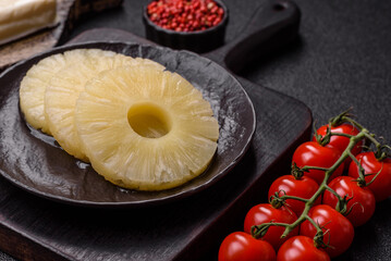 Tropical fruit pineapple in rings or slices tinned sweet