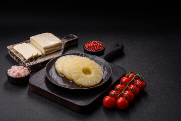 Tropical fruit pineapple in rings or slices tinned sweet