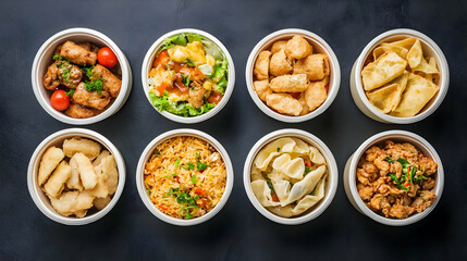 Fototapeta premium Assorted Asian Dishes In White Containers