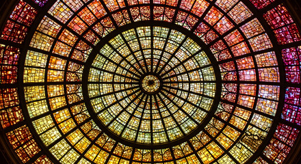 Captivating Stained Glass Ceiling Dome With Abstract Geometric Color Gradients