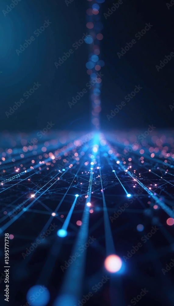 Aufkleber Abstract tech background with connected dots, lines. Digital network, data transfer, connection. Cyber security, digital transformation, AI, cloud computing, big data processing. Modern information