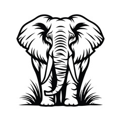 Stylized Elephant Illustration, Black and White, Bold Lines, Detailed, Isolated Icon