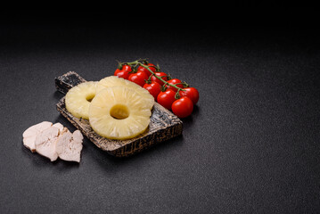 Tropical fruit pineapple in rings or slices tinned sweet