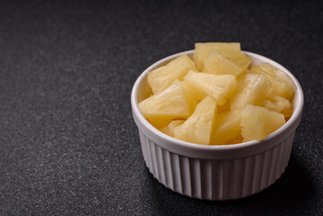 Tropical sweet tinned pineapple fruit sliced into slices
