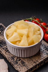 Tropical sweet tinned pineapple fruit sliced into slices