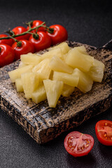 Tropical sweet tinned pineapple fruit sliced into slices