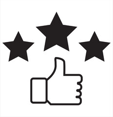 Customer review rating with 5 stars and thumb-up Icon Set.  customer review icon, quality rating, feedback, five stars line symbol on white background - editable stroke vector illustration eps10