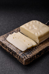 Dairy white mozzarella cheese sliced