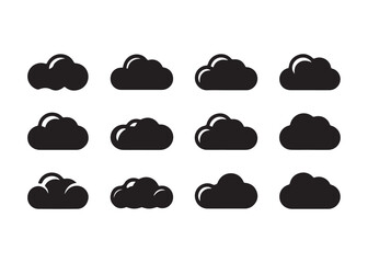 Seamless Pattern of Simple Black Cloud Icons