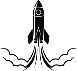 Rocket Launch Icon, Minimal Space Shuttle Blastoff Vector Art