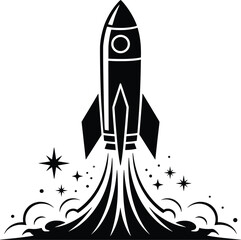 Rocket Ship Launch Icon with Stars – Bold Vector Space Illustration