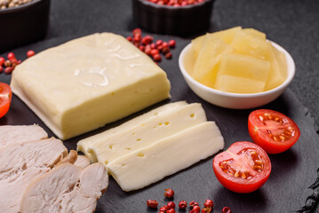 Dairy white mozzarella cheese sliced