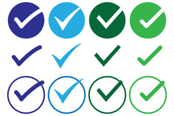 checkmark vector, checkmark icon set, approved symbol, checked checkbox mark, checkmark set, editable line.