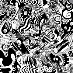 Abstract Black and White Doodle Pattern. A Monochrome Graphic Design