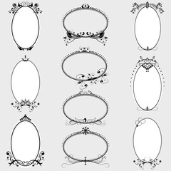 Set Of Vintage Ornate Frames With Flowers Vector Illustration, Vintage Ornate Frame Bundle, Vintage Frame Set Vectors 