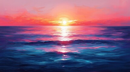 Fototapeta premium Serene Sunset over the Ocean: A Vibrant Canvas of Colors