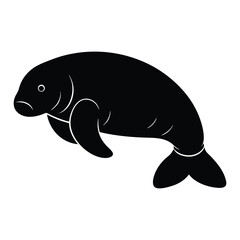cute manatee silhouette vector illustration.