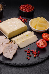 Dairy white mozzarella cheese sliced