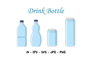 A Set Of Drinking Water Bottles Vectore Illustration, Water Bottles Vector Illustration Bundle, Set Of Water Bottles In Different Shapes And Sizes   