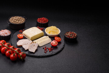 Dairy white mozzarella cheese sliced