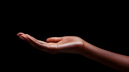 Fototapeta premium Open Hand Reaching Out Against Black Background